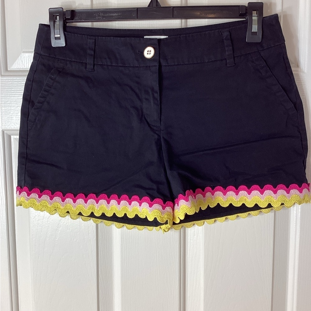 Crown & Ivy Black Shorts with Pink and Yellow Hem Accents Sz 4